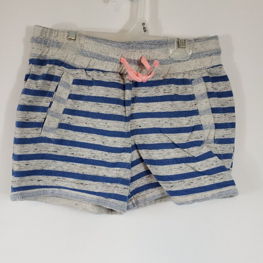 Athletic Girls Heathered Grey Blue Stripe Elastic Waist Shorts Sz 7-8